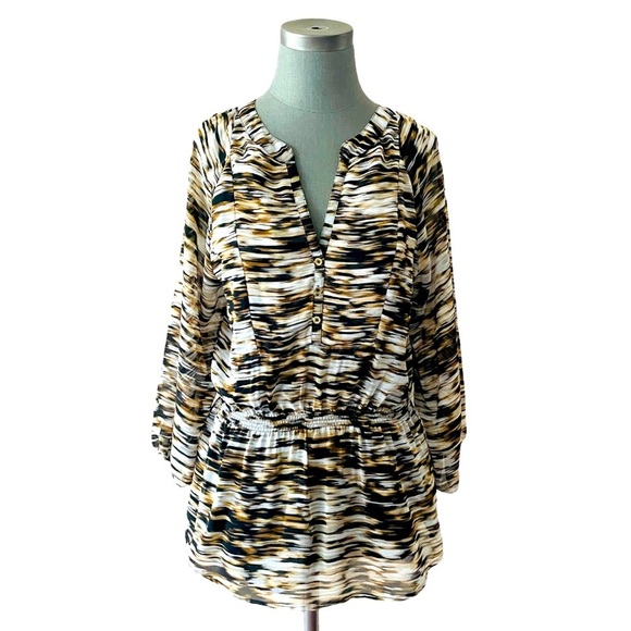 Calvin Klein Tops - CALVIN KLEIN Peplum Blouse Top Black & Brown Watercolor Women’s Tunic Dress